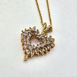 "5/$25" Vintage Antique Gold Finish CZ Heart Pendant Chain Necklace 18"